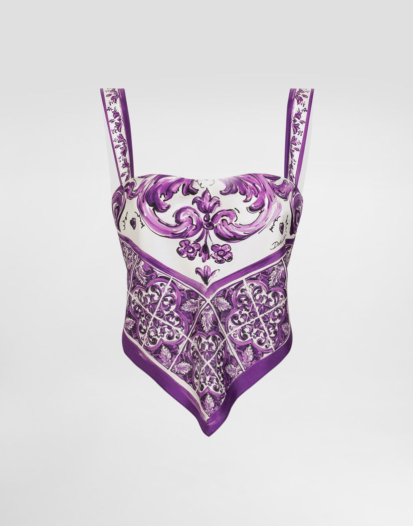 Tielko Dolce & Gabbana Dolce & Gabbana Majolica-Print Silk Cami Top Fialová | F7BB0THI1T1HP5DQ
