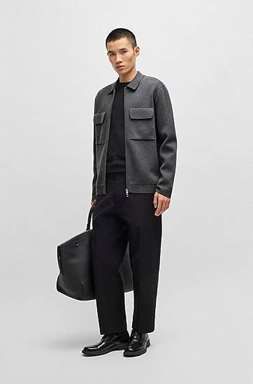 Sveter BOSS Regular-Fit Virgin Wool Zip-Up Cardigan Šedá | 50531165, 1