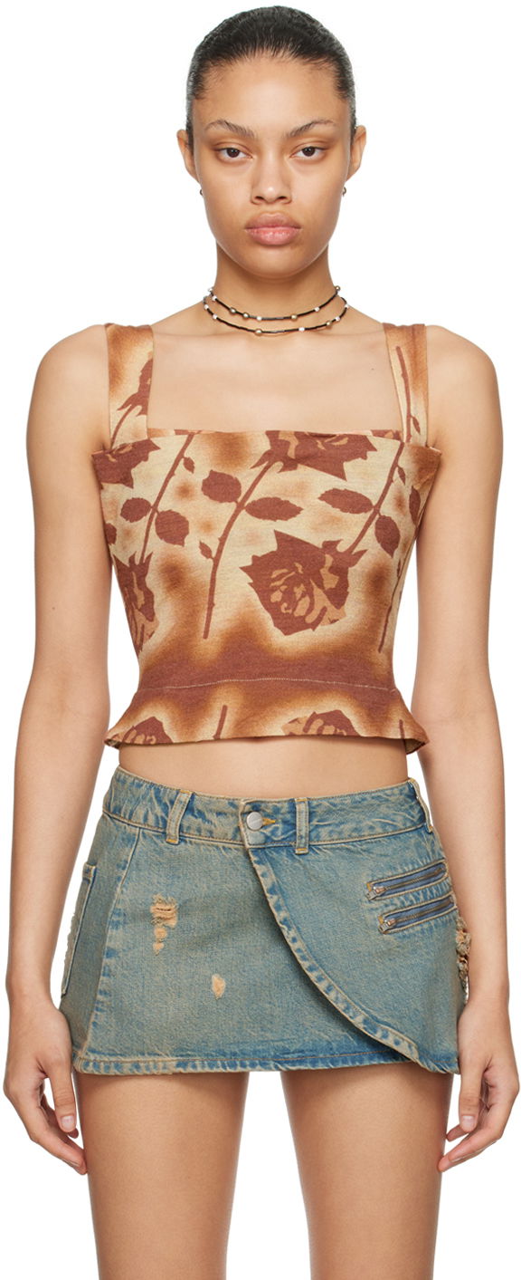 Tielko Miaou Miaou Imogene Rose Print Tank Top Hnedá | 7023WOSSRO, 0