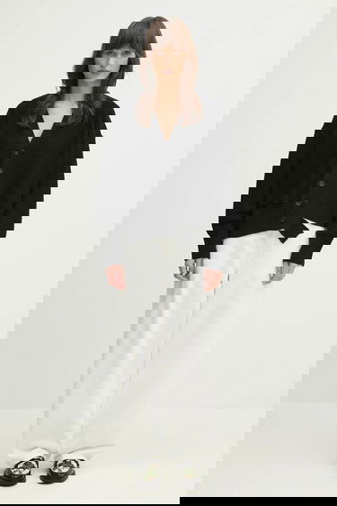 Sveter Maison Margiela MM6 Maison Margiela V-Neck Asymmetrical Hem Cardigan Čierna | S52HP0026, 4