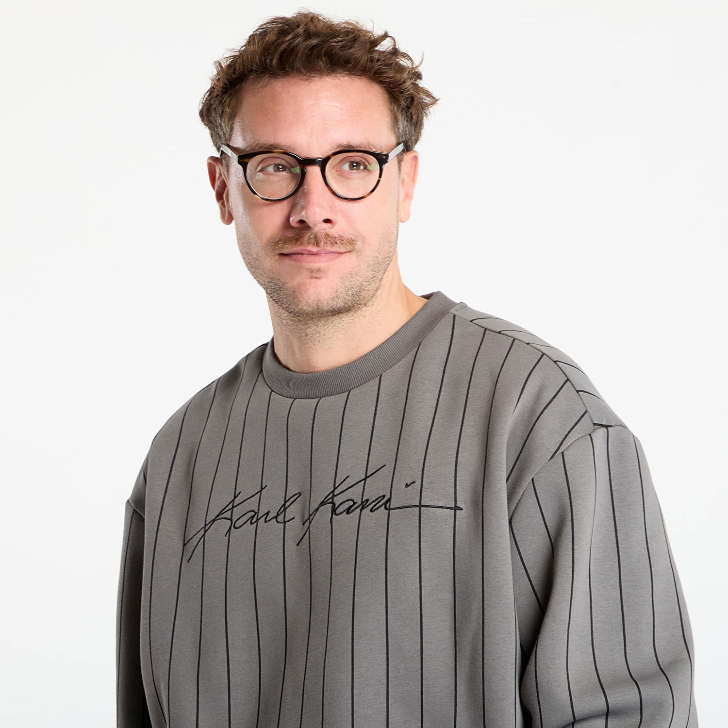 Mikina Karl Kani Karl Kani Autograph Pinstripe Crewneck Sweatshirt Šedá | PD00007594, 1