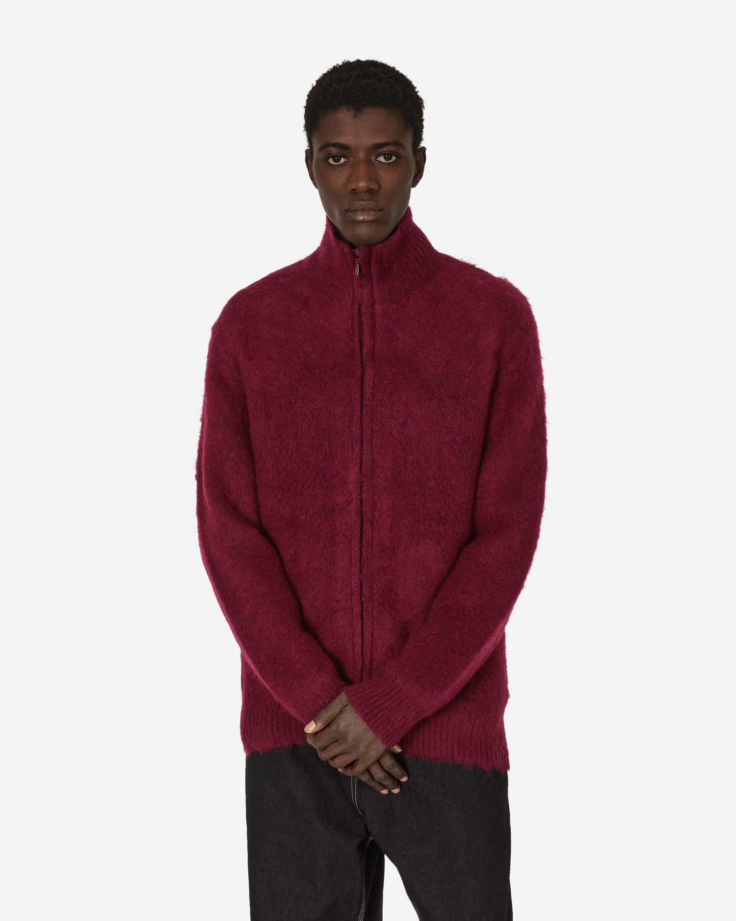 Sveter Needles Zipped Mohair Cardigan Vínová | NS283 A, 0