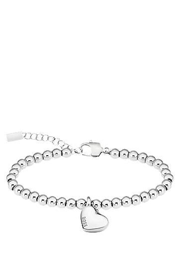 Náramok BOSS BOSS Beaded Bracelet with Heart Charm Metalická | 1580642, 1