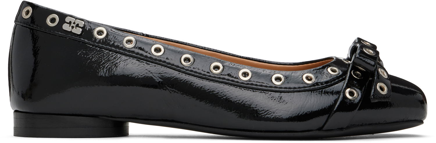 Šaty GANNI GANNI Eyelet Bow Ballerina Flats Čierna | S2755, 0