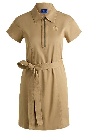 Šaty BOSS HUGO Zip-Neck Mini Dress Béžová | 50538397, 0