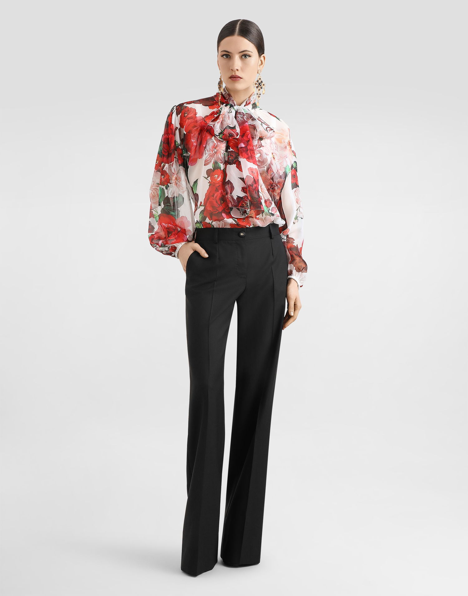 Košeľa Dolce & Gabbana Dolce & Gabbana Rose Print Chiffon Pussy-bow Blouse Rôznofarebný | F5R62TIS1Y6HA5PD, 1