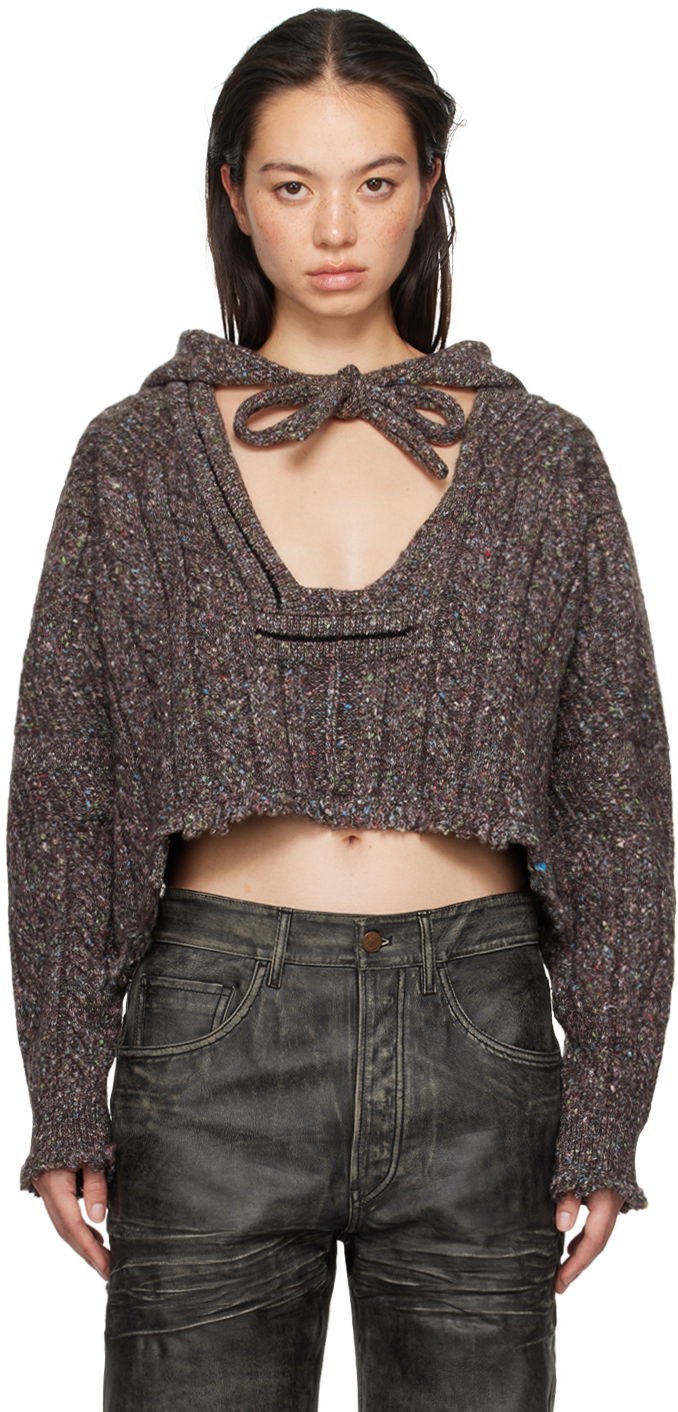 Sveter Ottolinger Ottolinger Knit Open Collar Cropped Hoodie Hnedá | 1070203521, 0
