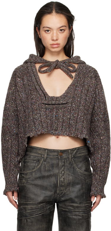 Sveter Ottolinger Ottolinger Knit Open Collar Cropped Hoodie Hnedá | 1070203521, 0