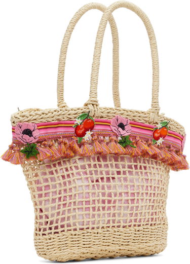 Tote bag Anna Sui Anna Sui Raffia Tassel Tote Bag with Fruit Embroidery Béžová | 225A92, 2