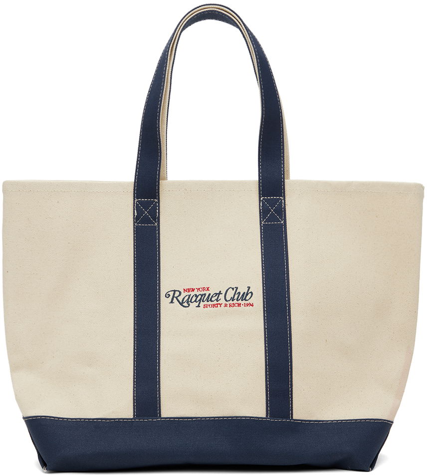 Tote bag Sporty & Rich Off-White & Navy 94 Racquet Club Two Tone Tote Béžová | BA001S406RN, 0