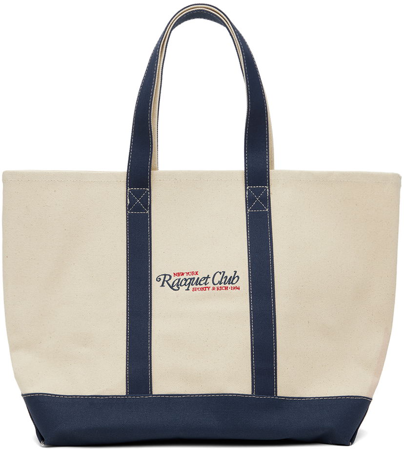 Tote bag Sporty & Rich Off-White & Navy 94 Racquet Club Two Tone Tote Béžová | BA001S406RN