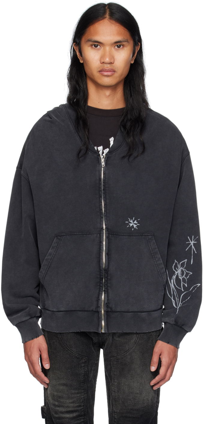Mikina We11done We11done Wide Neck Graphic Zip Hoodie Čierna | WD-TJ2-24-845-U-BK, 0