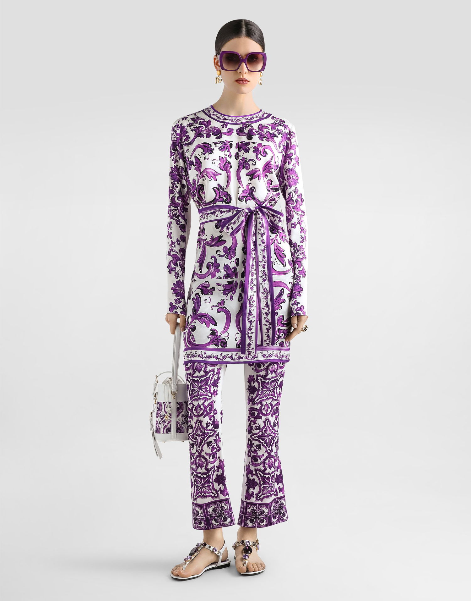 Šaty Dolce & Gabbana Dolce & Gabbana Majolica-Print Charmeuse Mini Dress Fialová | F6TVCTHPAE8HD5DQ, 1