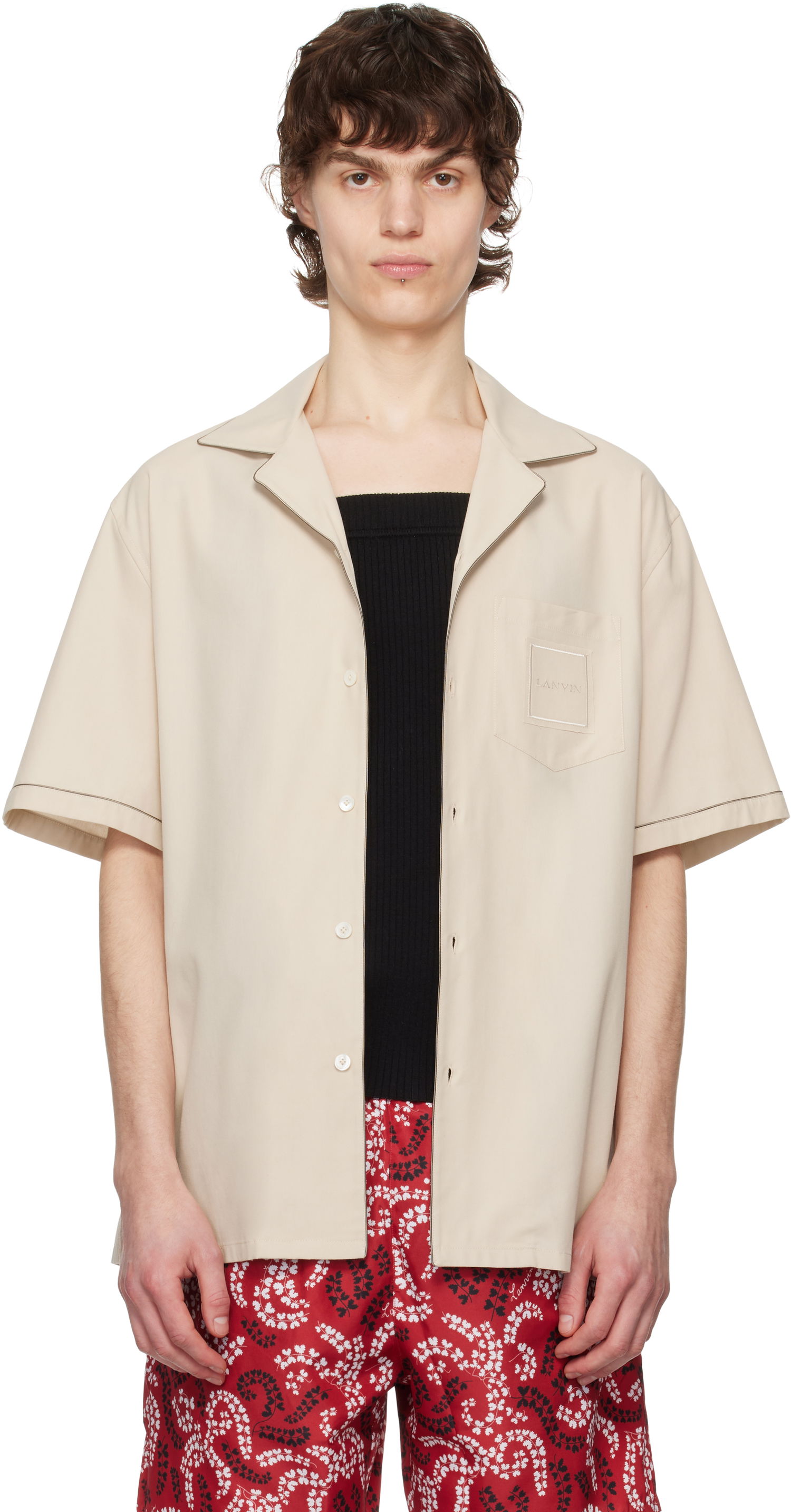 Košeľa LANVIN Lanvin Fluid Bowling Shirt Béžová | RM-SI0119-6037-P25, 0