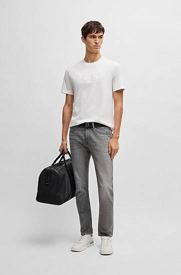 Tričko BOSS BOSS Cotton-Jersey T-Shirt with Embossed Logo Biela | 50536796, 1