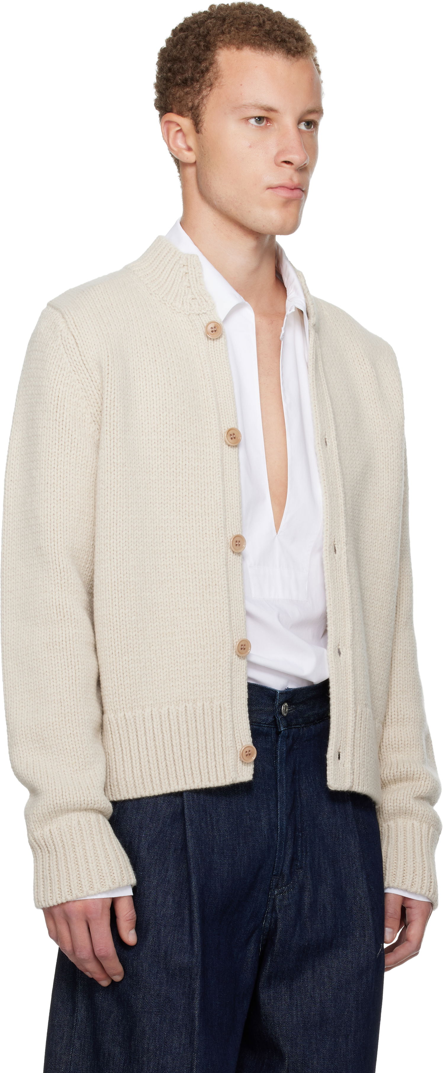 Sveter Dries Van Noten Merino Wool Knitted Cardigan Béžová | 252-021247-2710, 1