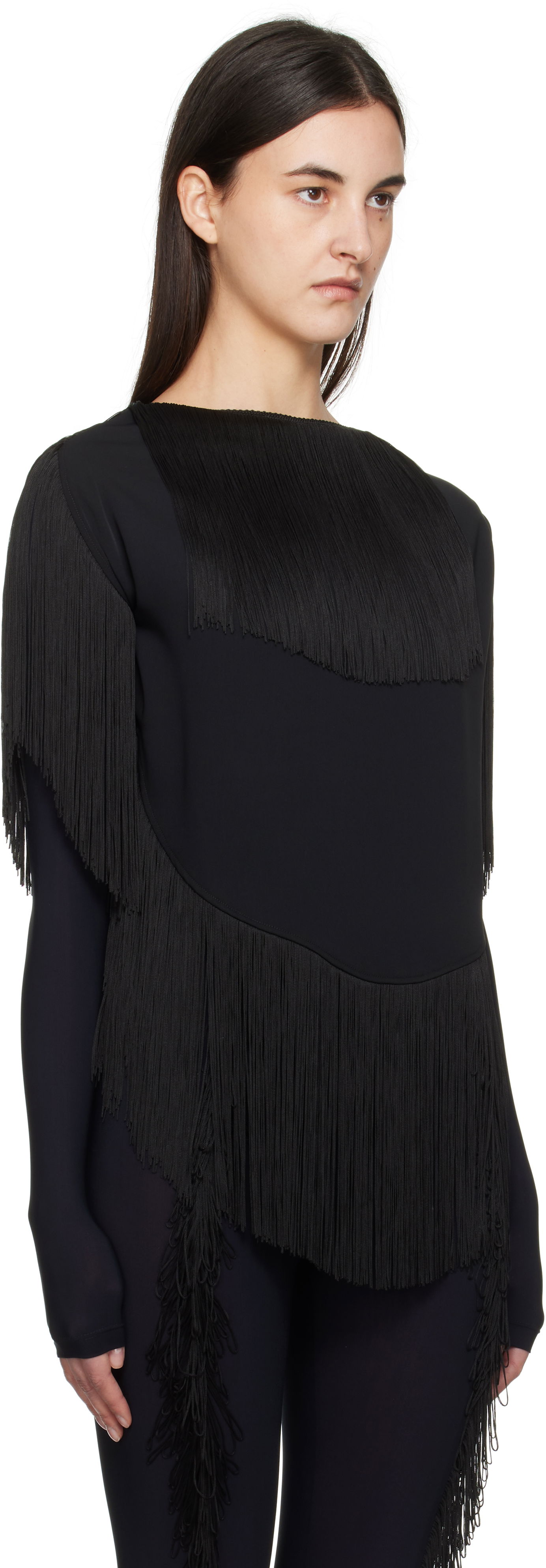 Sveter Maison Margiela MM6 Maison Margiela Fluid Fringe Blouse Čierna | S52NC0351 S37977, 1