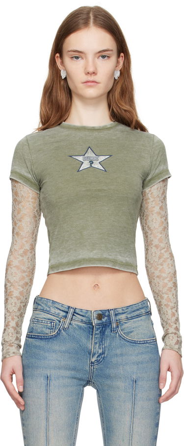 Crop Top GUESS GUESS Vintage Lace Crop T-Shirt Zelené | W4BP02KBB50, 0