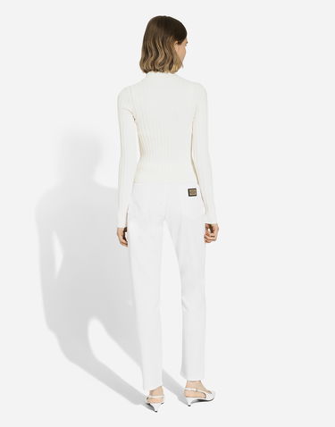 Polo tričko Dolce & Gabbana Cropped Ribbed Viscose Polo Shirt Biela | FXZ02TJDMA2W0800, 3
