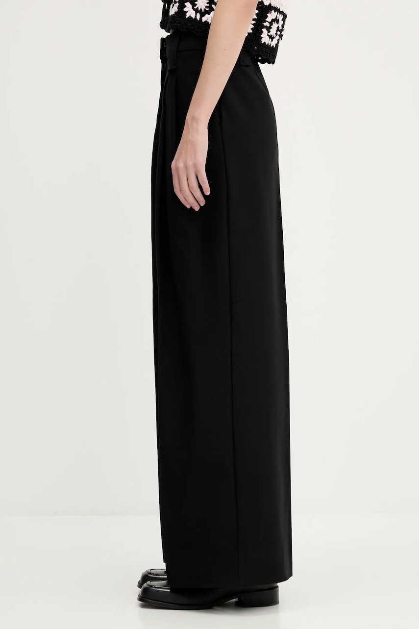Nohavice GANNI GANNI Heavy Cotton Tailoring High Waist Wide Leg Trousers Čierna | W0246, 1