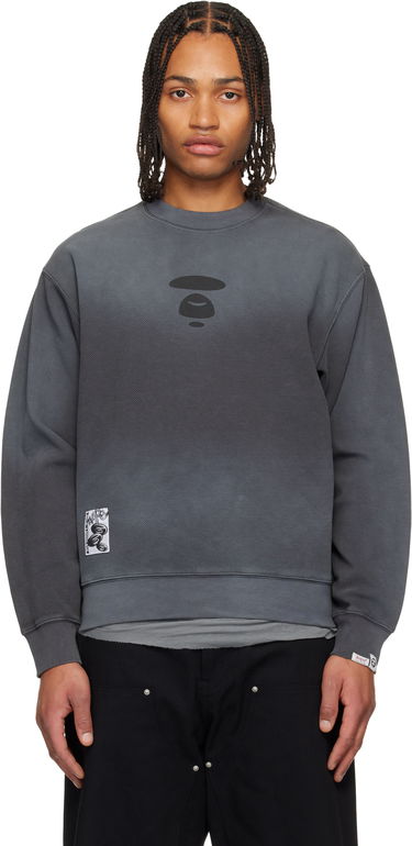 Mikina AAPE by A Bathing Ape Moonface Diagonal Ribbed Crew Neck Sweatshirt Šedá | AAPSWMC381XXPBKL, 0