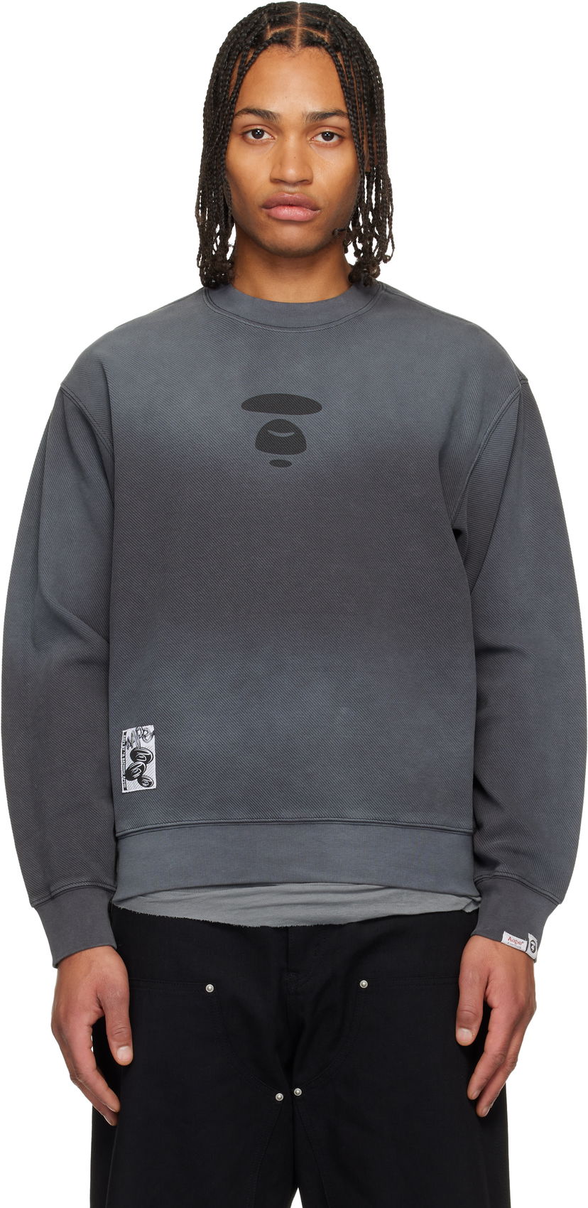 Mikina AAPE by A Bathing Ape Moonface Diagonal Ribbed Crew Neck Sweatshirt Šedá | AAPSWMC381XXPBKL
