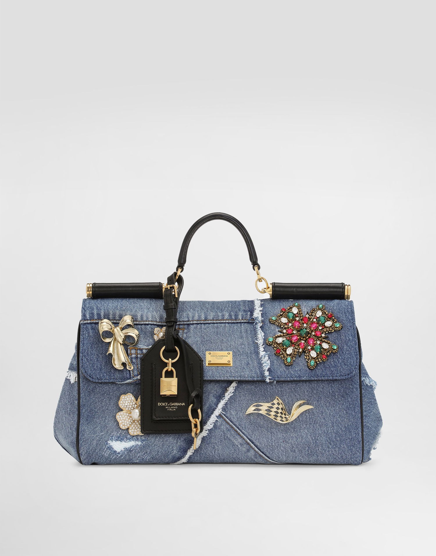 Kabelka Dolce & Gabbana Dolce & Gabbana My Sicily Denim Handbag with Embellishments Modrá | BB7782BG6828C609, 0