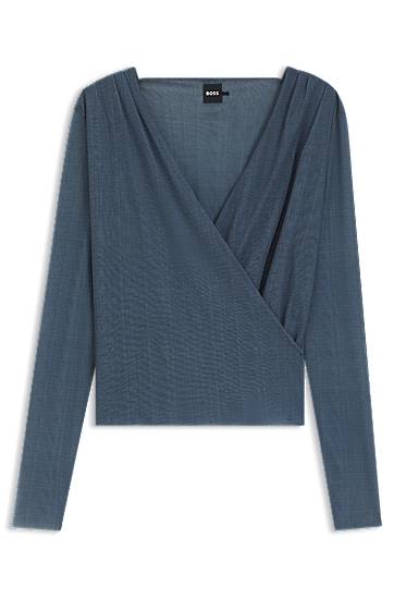 Tričká a tielka BOSS Wrap-front Plissé Tulle Top Modrá | 50543183, 0