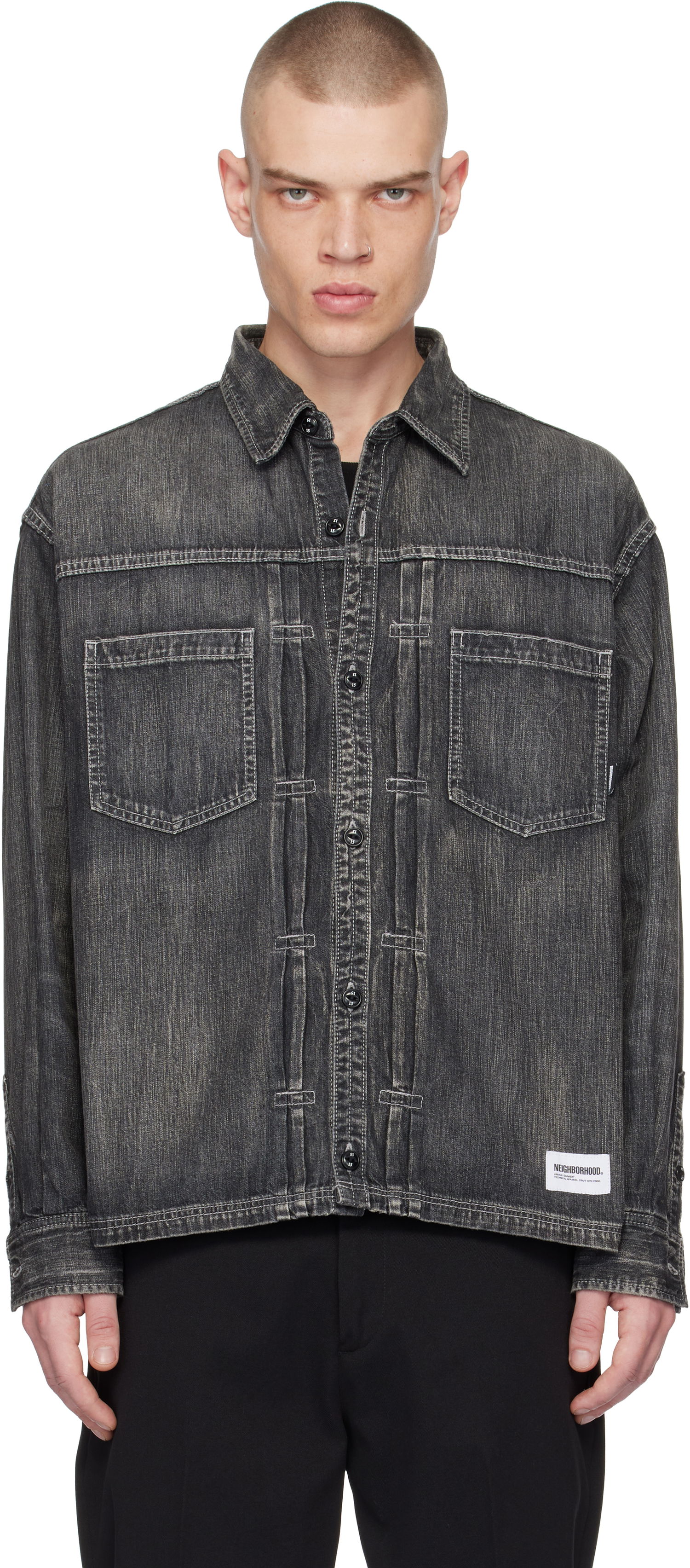 Košeľa Neighborhood Washed Denim Long Sleeve Shirt Čierna | 242SPNH-SHM06, 0