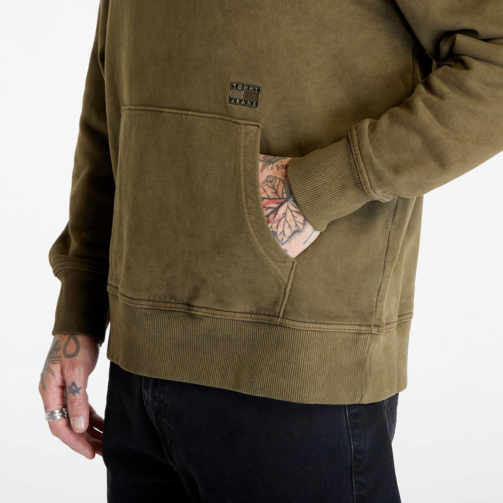 Tommy Jeans Relaxed Tonal Badge Hoodie Drab Olive Green