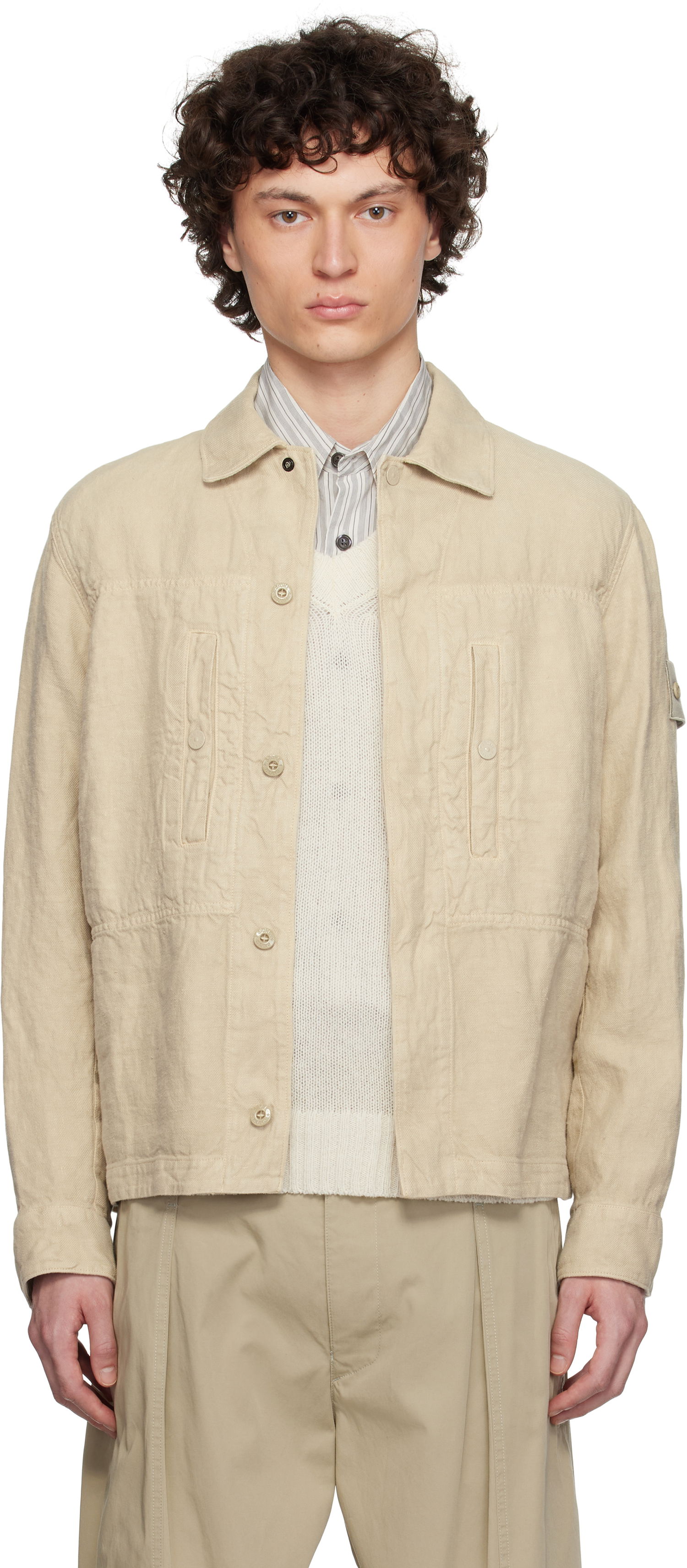 Kabáty Stone Island Stone Island Diagonal Linen Overshirt Béžová | K1S15 1200010 S00F8, 0