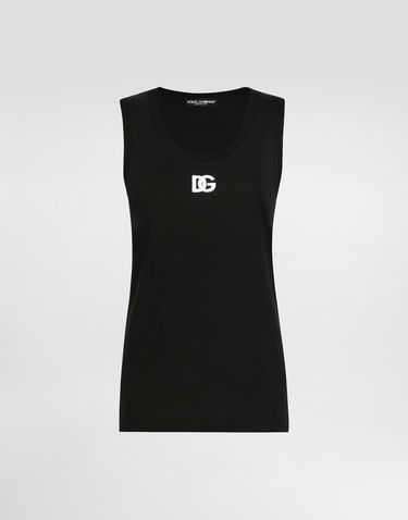 Tielko Dolce & Gabbana Dolce & Gabbana Oversize Jersey Tank Top With DG Logo Čierna | F8M64ZGDCYDN0000, 0