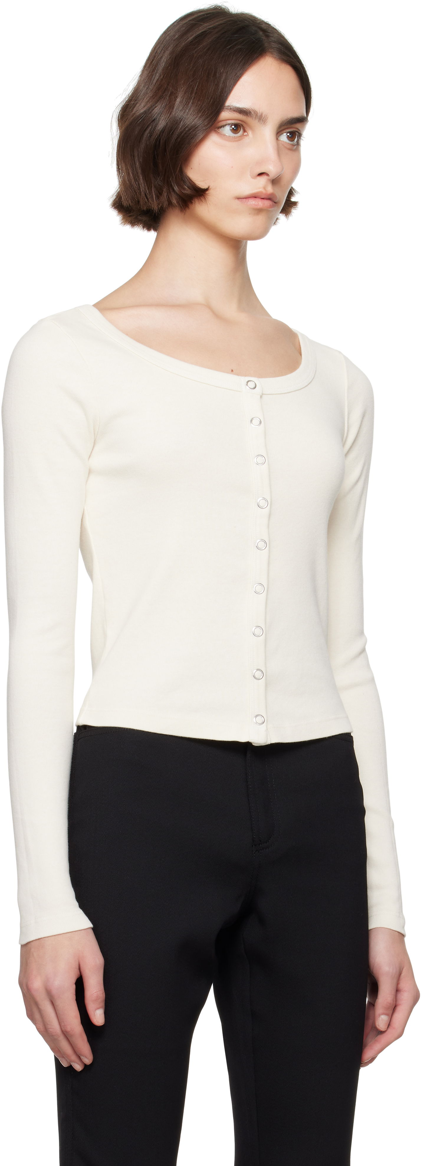 Sveter RE/DONE Re/Done Hanes Edition Scoop Neck Long Sleeve Top Biela | 787-02WSCNKCD, 1