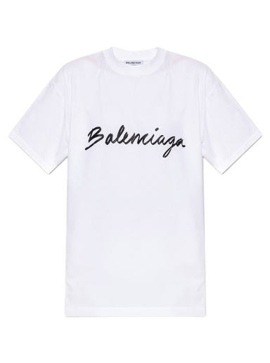 Tričko Balenciaga Script Logo T-shirt Biela | 612965TMVB49040