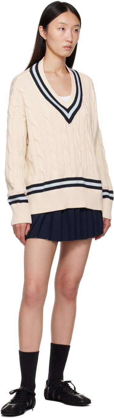 Sveter Sporty & Rich Sporty & Rich Cableknit V-Neck Sweater Béžová | WS011602302WH38, 3