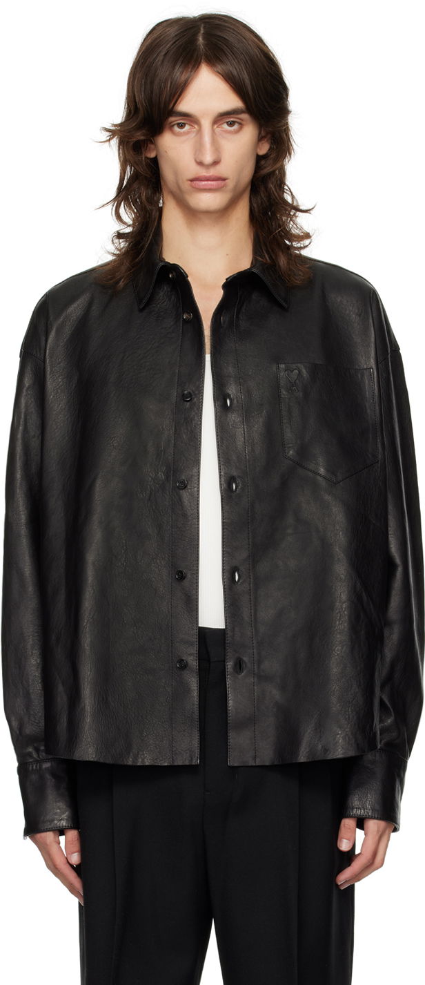 Bunda AMI Paris Black Boxy Fit Leather Jacket Čierna | UJK246.LH0044, 0
