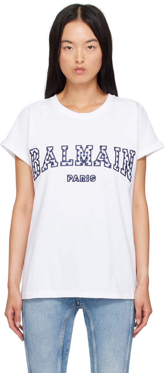 Tričko Balmain Lettering T-Shirt Biela | DF0EF010BC83, 0