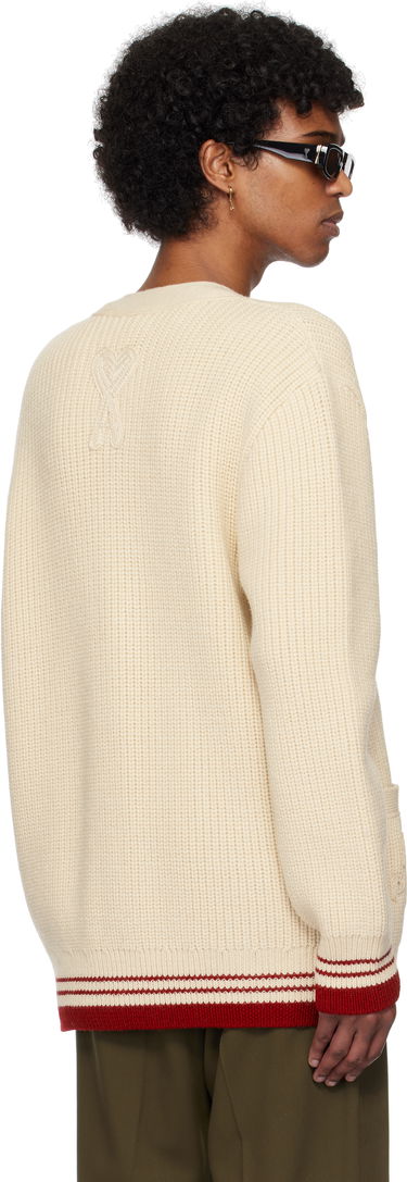 Sveter AMI AMI Paris Wool Ribbed Cardigan Béžová | UKC168.KN0068, 2
