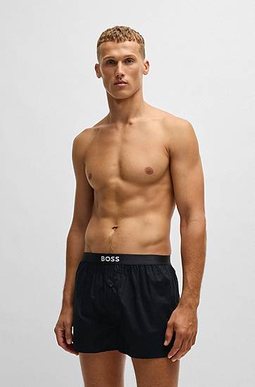 Boxerky BOSS BOSS Two-Pack Cotton-Poplin Pyjama Shorts with Logos Čierna | 50535781, 1
