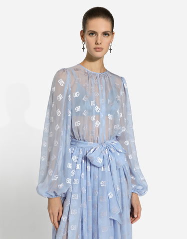 Šaty Dolce & Gabbana Silk Jacquard Calf-Length Dress Modrá | F6AOJTFJTBRF3981, 3