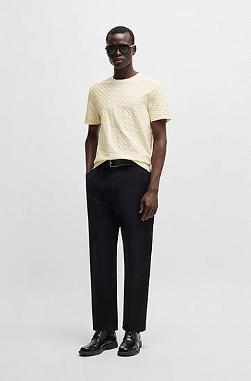 Tričko BOSS BOSS Monogram-Jacquard Mercerized Cotton T-Shirt Béžová | 50537131, 1