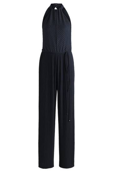 Overal BOSS Sleeveless Plissé Jumpsuit with Tie Belt Navy | 50512907, 0