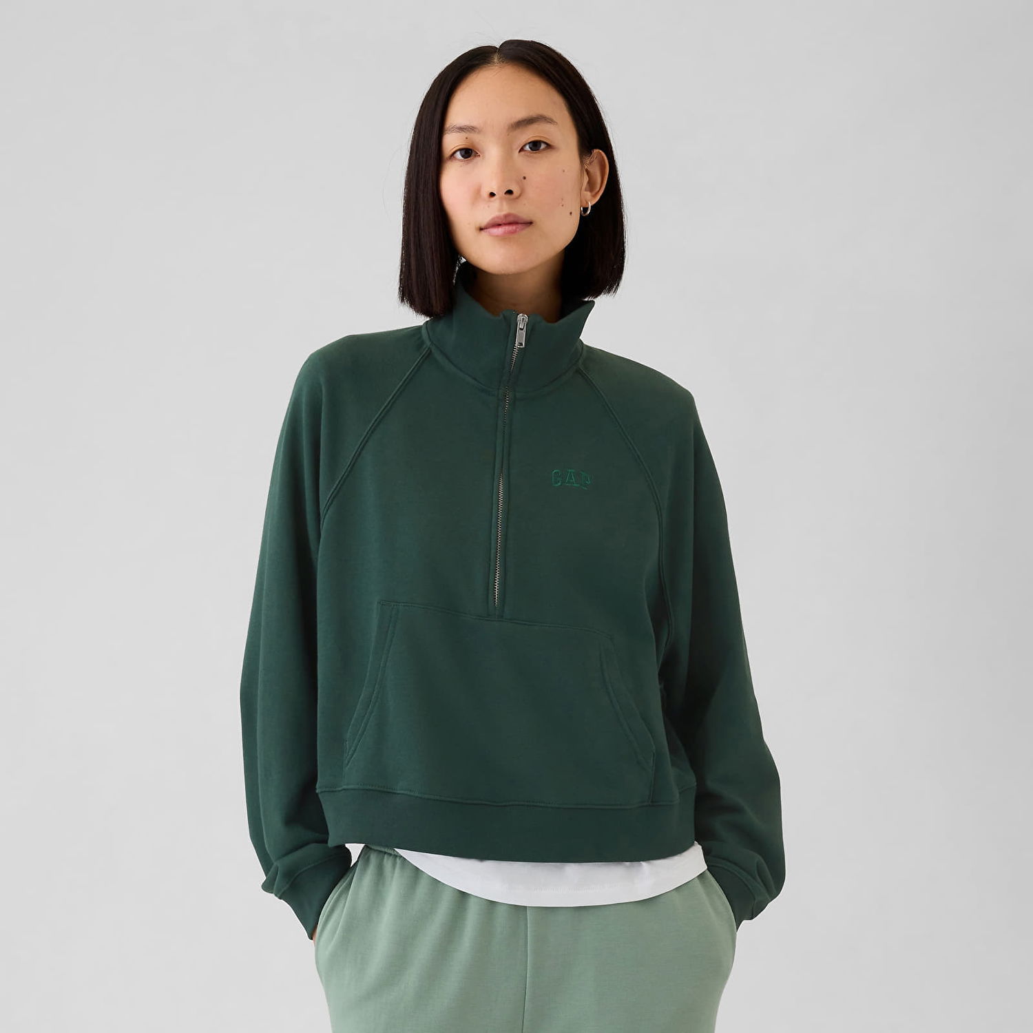 Mikina GAP Sweatshirt Logo Quarter Zip Essex Green XS Zelené | 523576-00, 0