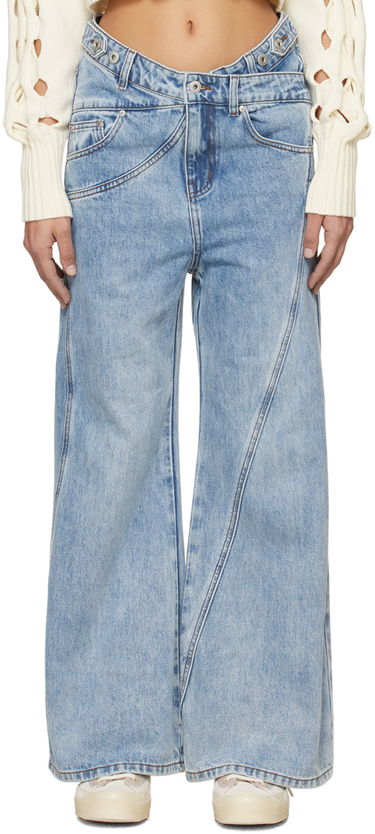 Džínsy Feng Chen Wang Feng Chen Wang Cross Waistband Wide Leg Jeans Modrá | FUS17TR02B, 0