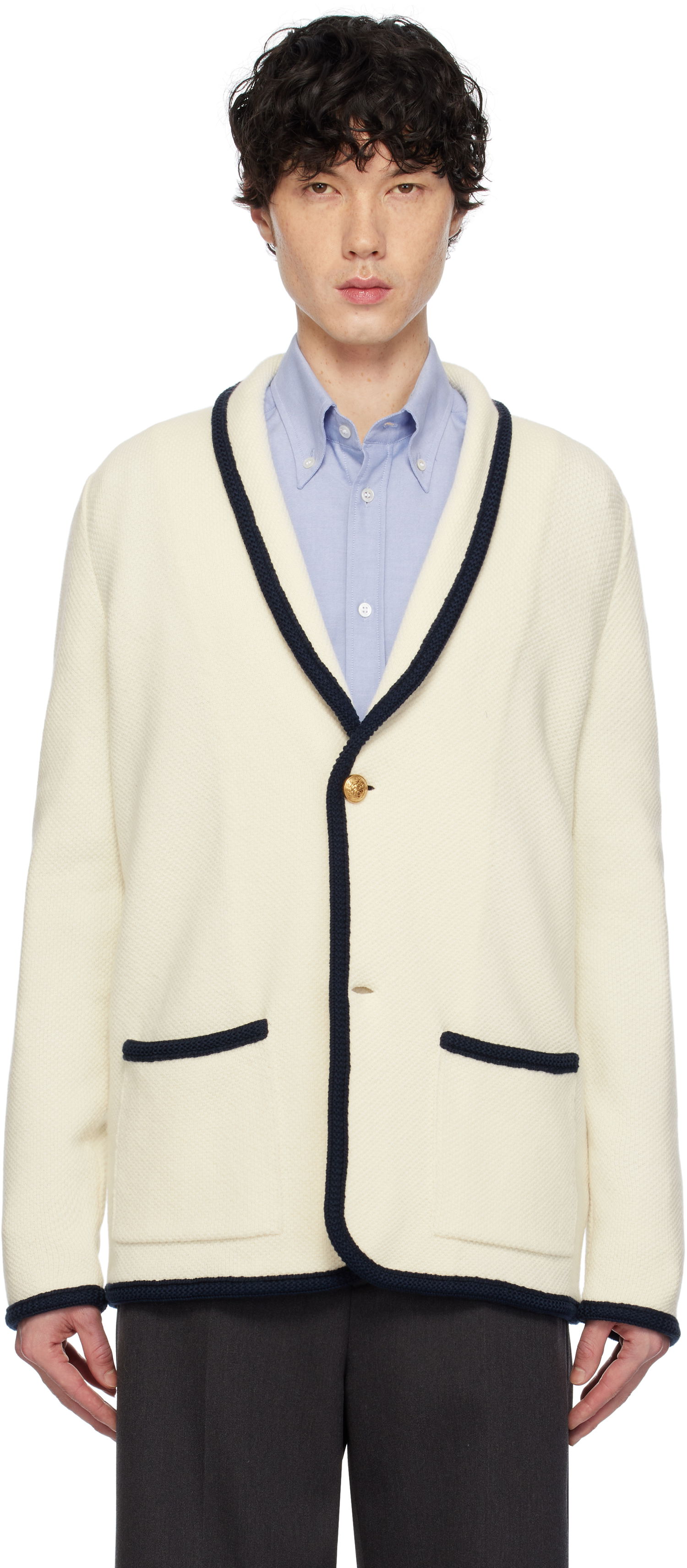 Sveter Valentino Valentino Single-Breasted Wool & Cotton Cardigan Biela | 6V3KE02TAR2, 0