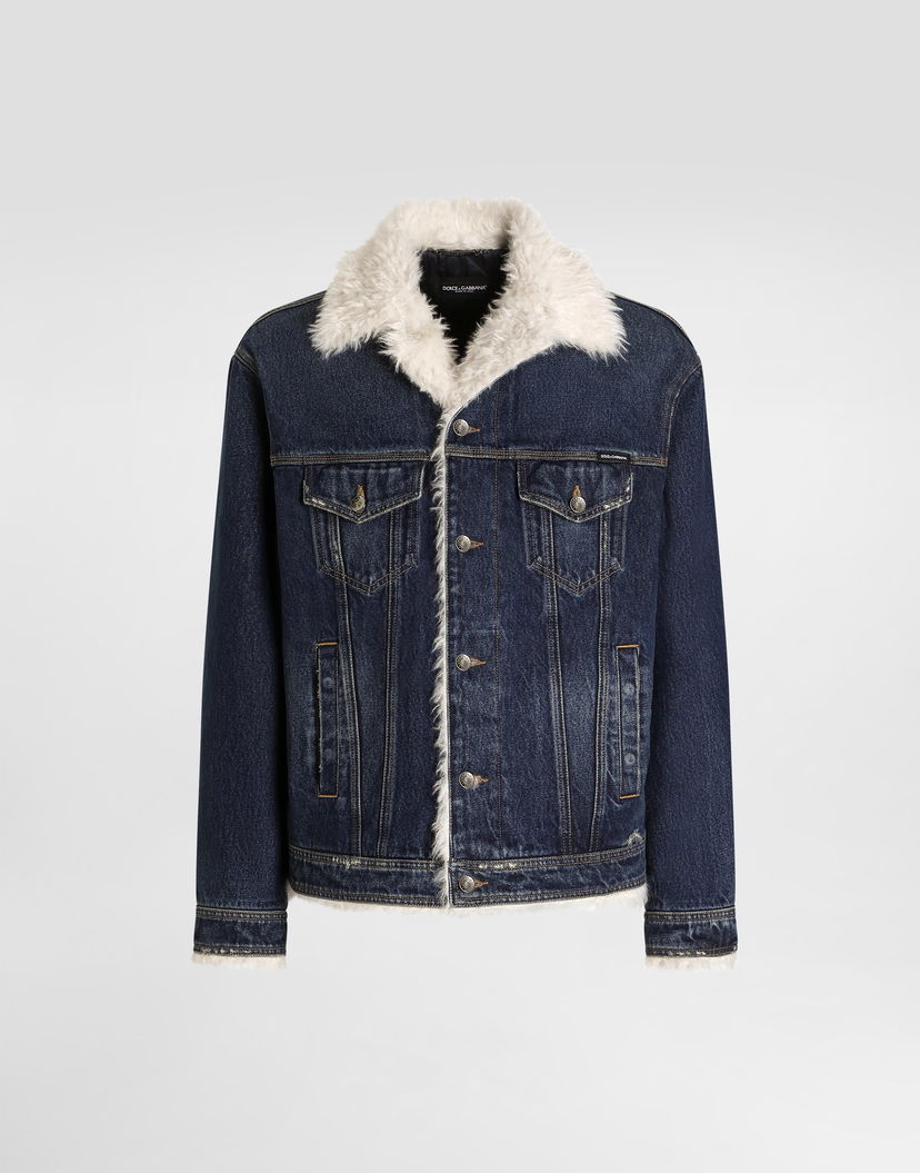 Bunda Dolce & Gabbana Dolce & Gabbana Shearling Lined Denim Jacket Modrá | G9BMFDG8NH3S9001