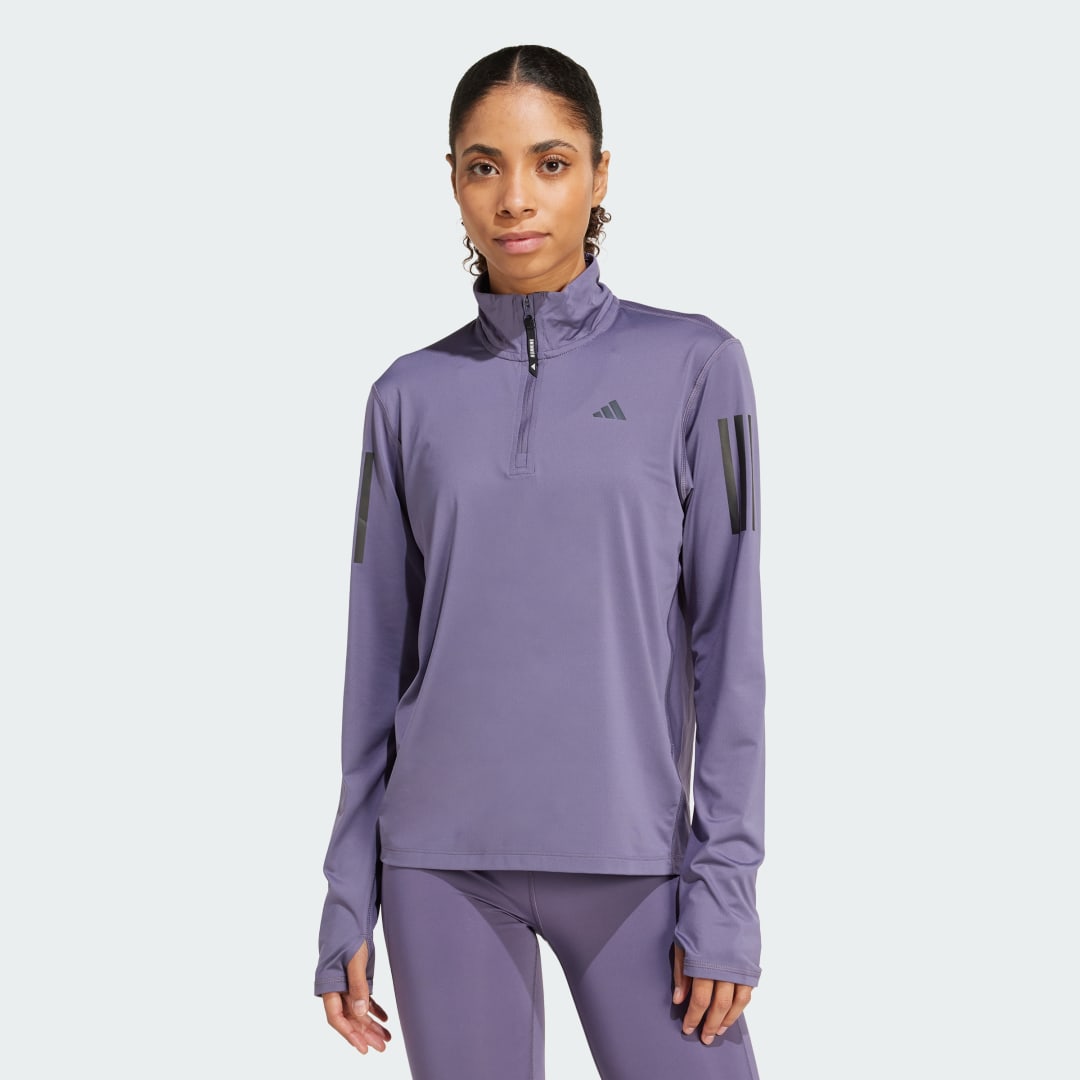 Tričko adidas Performance Own the Run Half-Zip Long Sleeve Running Top Fialová | JX2256, 0