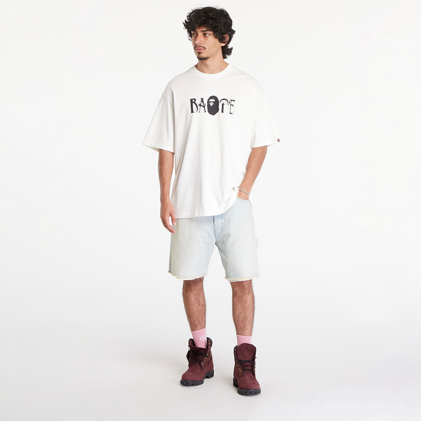 A BATHING APE Screen Print Logo Relaxed Fit Short Sleeve Tee Ivory