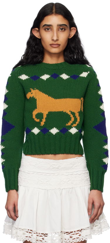 Sveter Bode Bode Diamond Corral Knit Sweater Zelené | WRS25KT015, 0