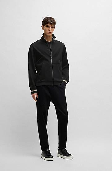 Sveter BOSS Regular-Fit Mercerized Cotton Sweatshirt with Striped Cuffs Čierna | 50531855, 1